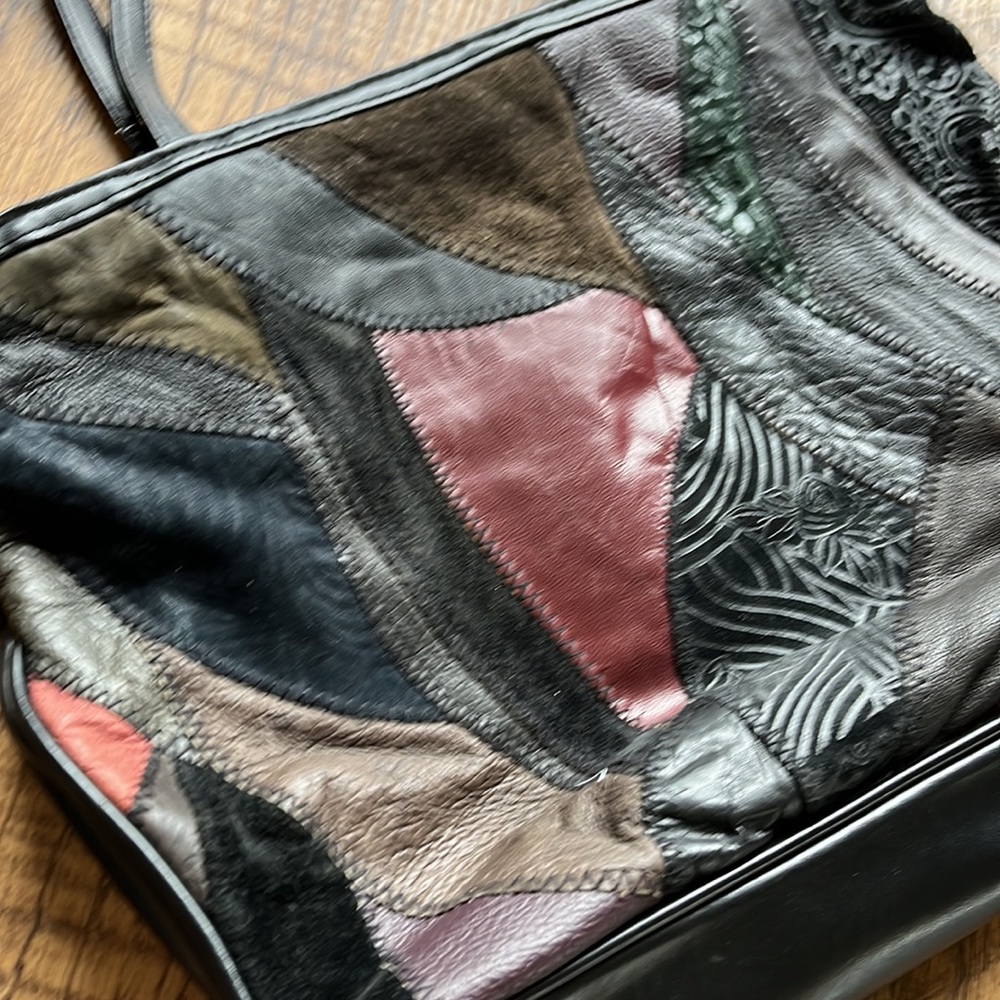 Vintage Patchwork Leather & Suede Multicolor Hand… - image 3